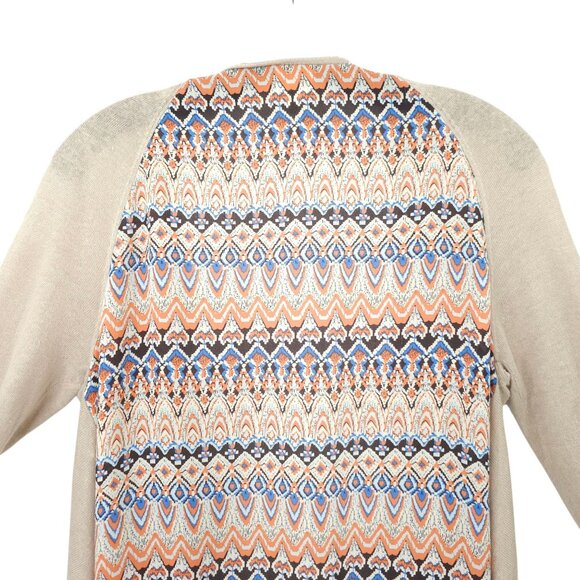 Chicos Open Front Cardigan Womens Size 1 US M/8 Sweater Tan Geometric Back - Picture 13 of 16